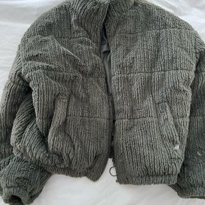 Green Teddy Jacket with Corduroy Texture